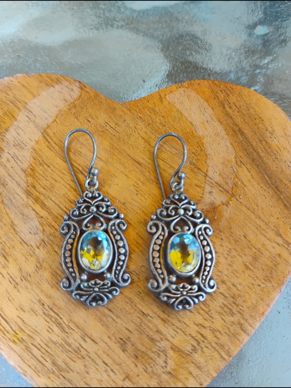 Vintage-Style Silver Drop Earrings with Aquamarine Gemstones